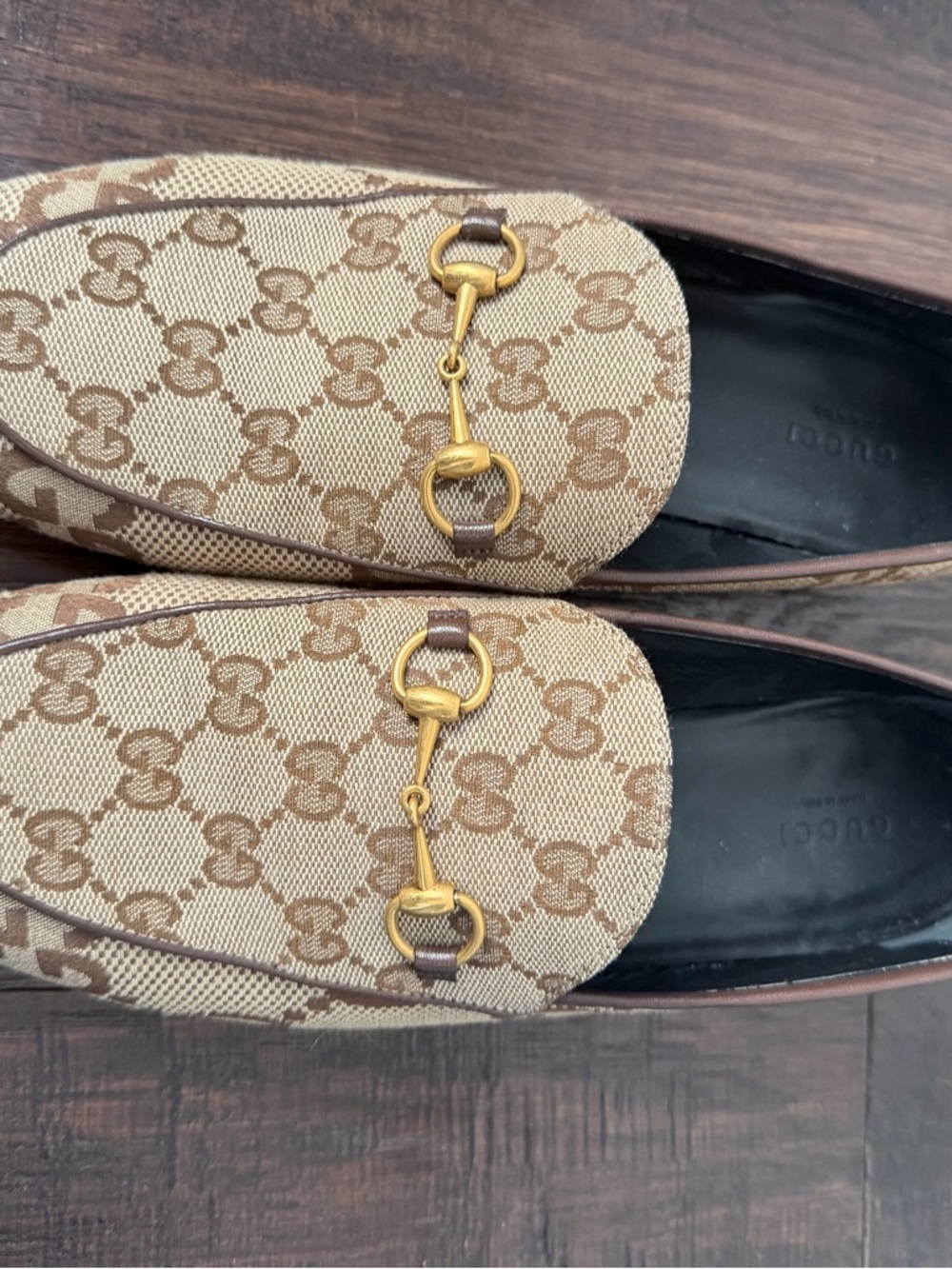 Gucci Beige & Brown GG Canvas Horsebit Loafers - Picture 2 of 5